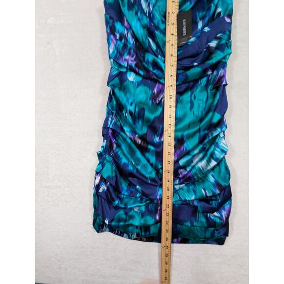 Express Design Studio Vintage Women's Purple Blue Silk Ruched Mini Dress Size 6 - Picture 8 of 12